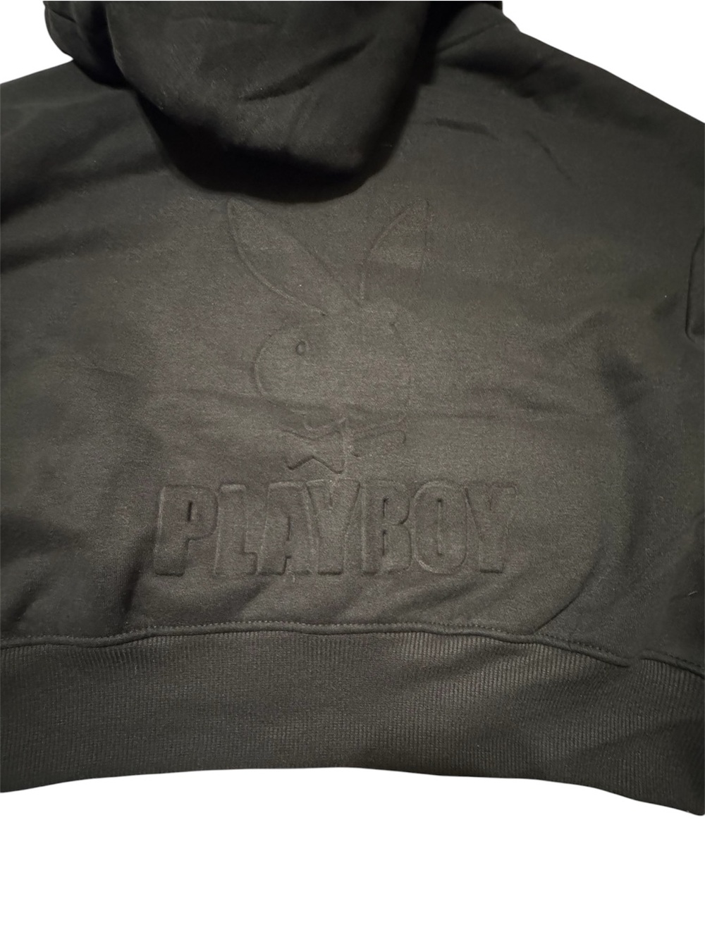PLAYBOY Black Cropped Zip Up Hoodie XL Y2K
